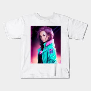 Abstract Retrowave Anime Style Girl, Sticker, Tshirt and Accessories Kids T-Shirt